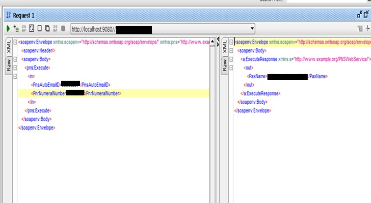 SoapUI 에서의 웹서비스 테스트 화면